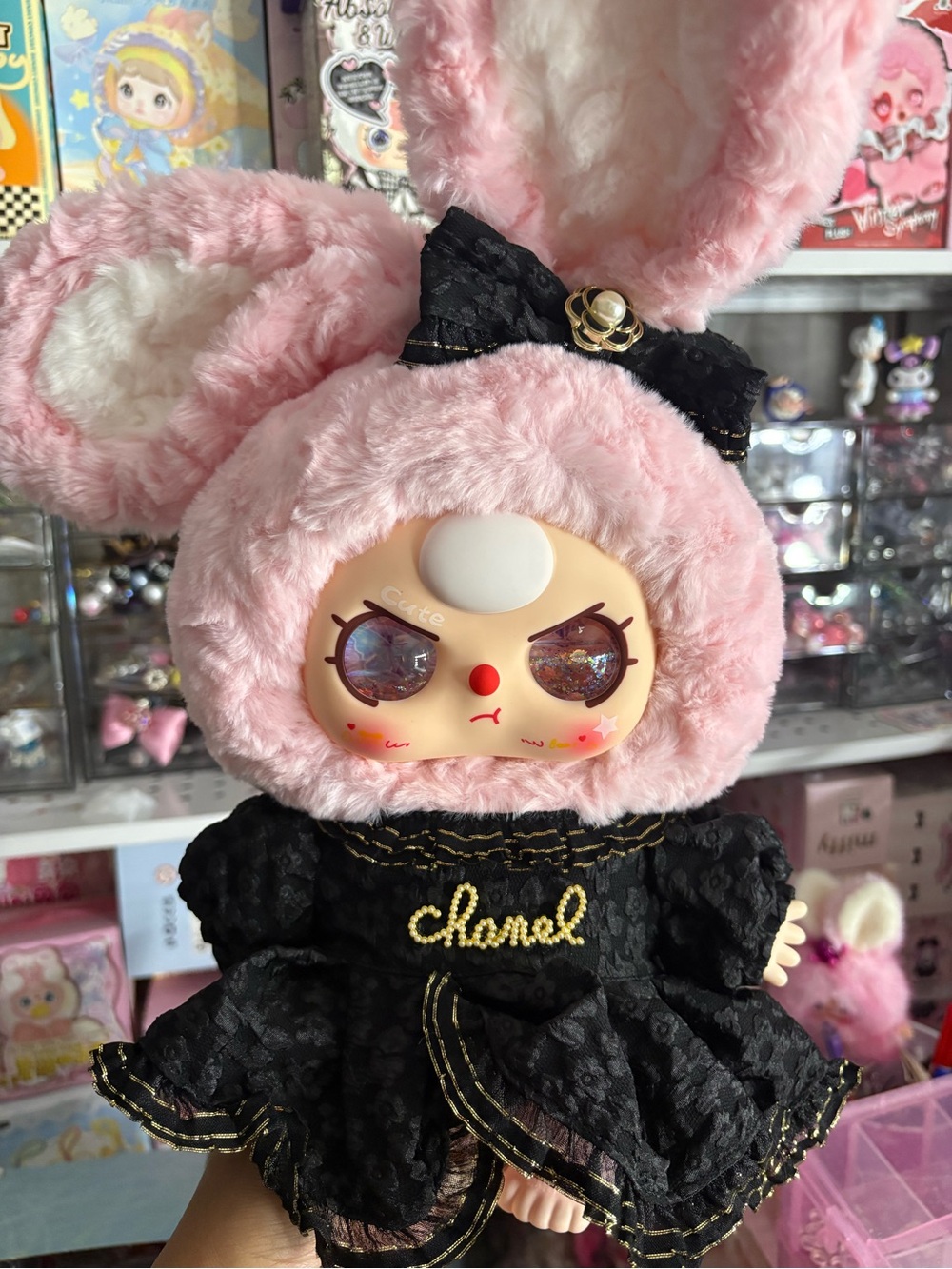 Baby three 400% custom face with dress pink bunny